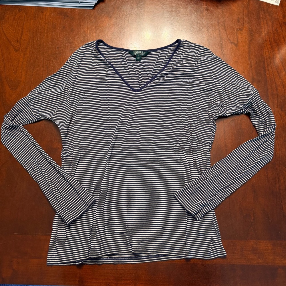 Lauren Ralph Lauren Womens S Navy Striped Preppy French Girl Layering Parisian